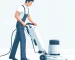 DALL·E 2025 01 10 10.43.42 A clean, vector style illustration of a professional cleaning a carpet on the floor using a rotary scrubbing machine with foam. The professional is dr